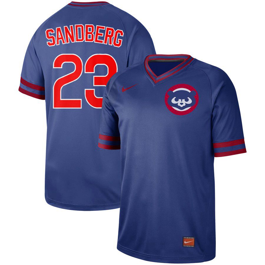 Men Chicago Cubs #23 Sandberg Blue Nike Cooperstown Collection Legend V-Neck MLB Jersey->chicago cubs->MLB Jersey